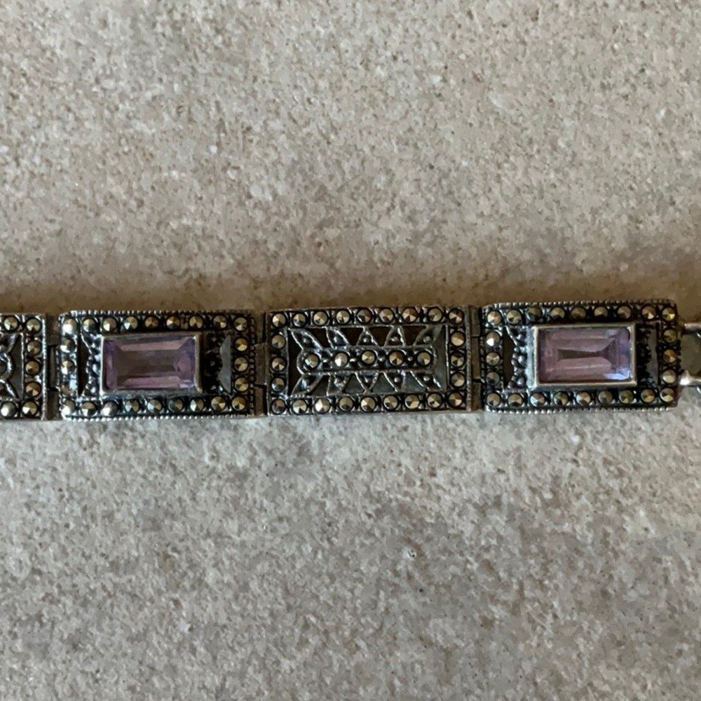 8 Inch Sterling, Marcasite and Amethyst Bracelet